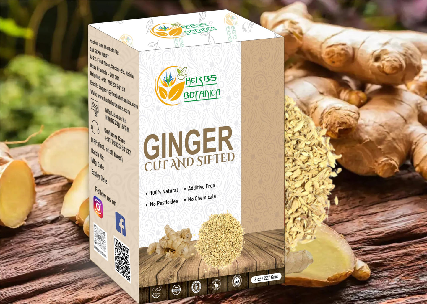 Herbs Botanica Dried Ginger Root Cut & Sifted for Teas & Oils, Food Grade, Non GMO, 8 oz