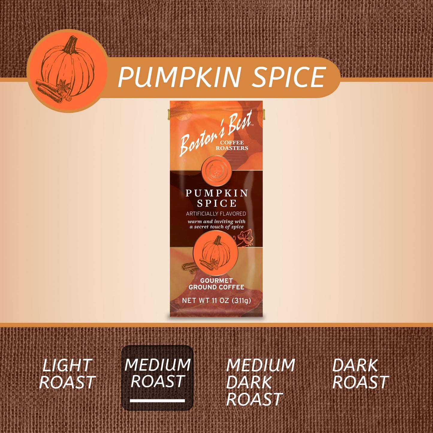 Bostons Best Pumpkin Spice Coffee, Medium Roast, 11 oz Ground Coffee, Multi-Color, Gourmet Flavor