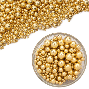 Dazzjoy Gold Pearl Sugar Sprinkles, Edible Candy Sprinkles, Cake Toppers and Cake Decorations, Mix Size, Cookie Decorating, Ice 