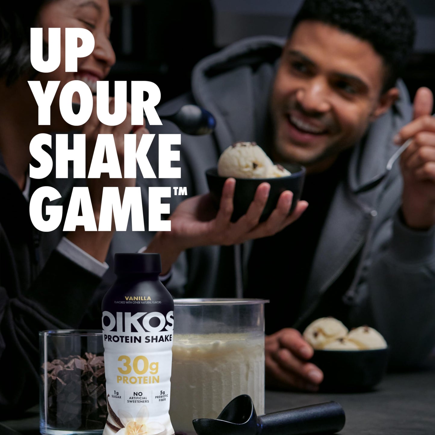 Oikos Protein Shake  Chocolate  30g High Protein Drinks  Shelf Stable  Ready to Drink  5g Prebiotic Fiber  12 fl oz Bottle  12 Count