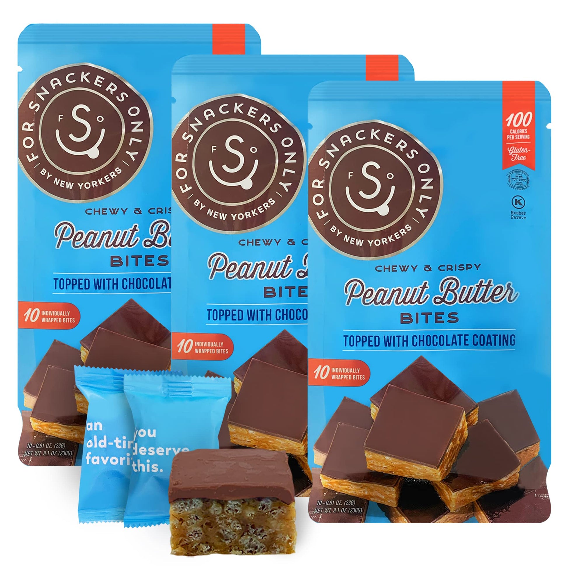 For Snackers Only Peanut Butter Bites - Gluten Free, Vegan, Dairy Free - 30 Individually Wrapped - 10 Count (Pack of 3)