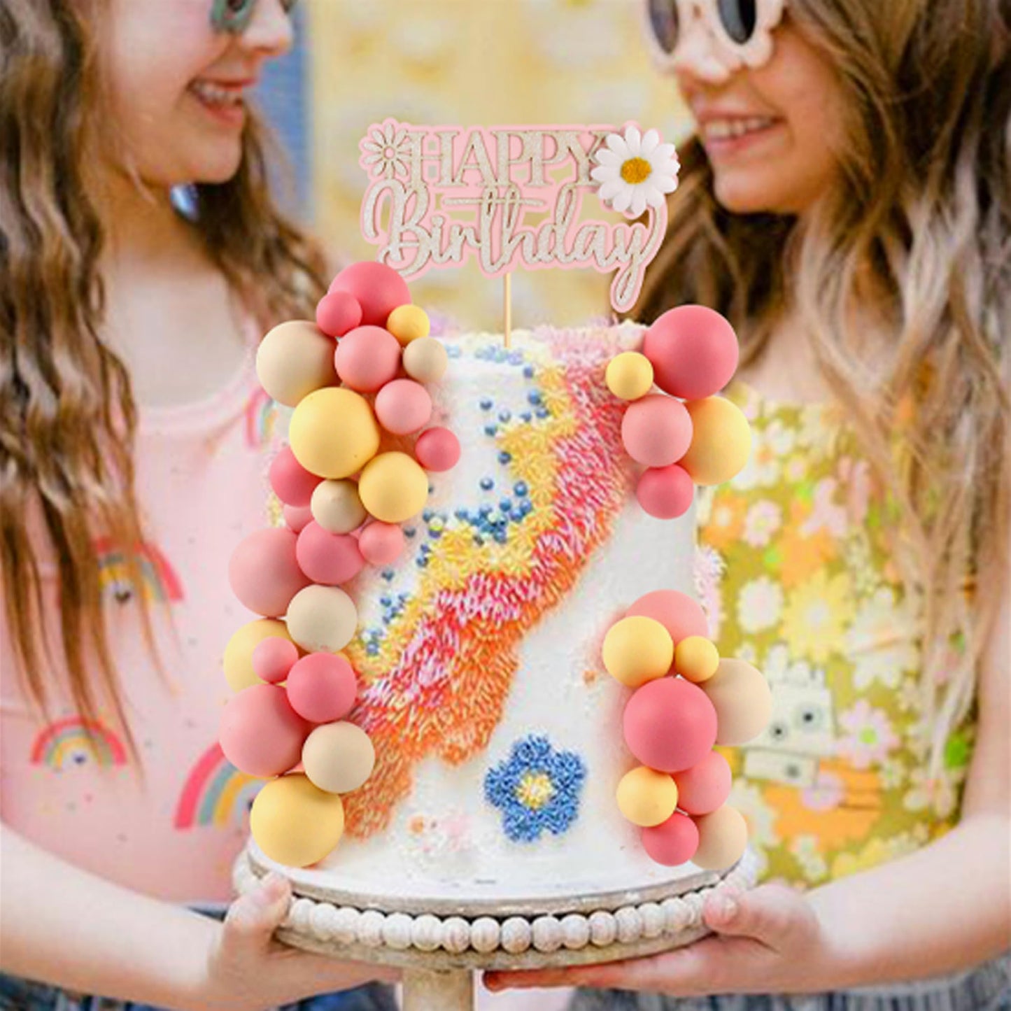 Keaziu Daisy Cupcake Toppers - 30 Pack Birthday Party Decor, Boho Groovy Design, White, for Baby Shower and Birthday Celebrations