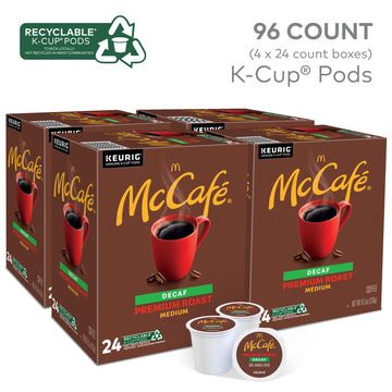 McCafe Premium Roast Decaf Coffee K-Cup Pods, Decaffeinated, 24 Count (Pack of 4), Model 10043000080440