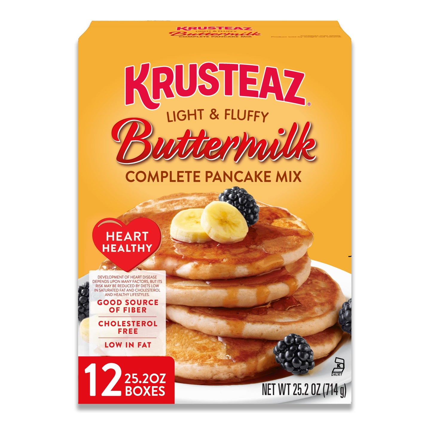 Krusteaz Heart Healthy Buttermilk Pancake and Waffle Mix, Light & Fluffy, 25.2 oz Boxes (Pack of 12)
