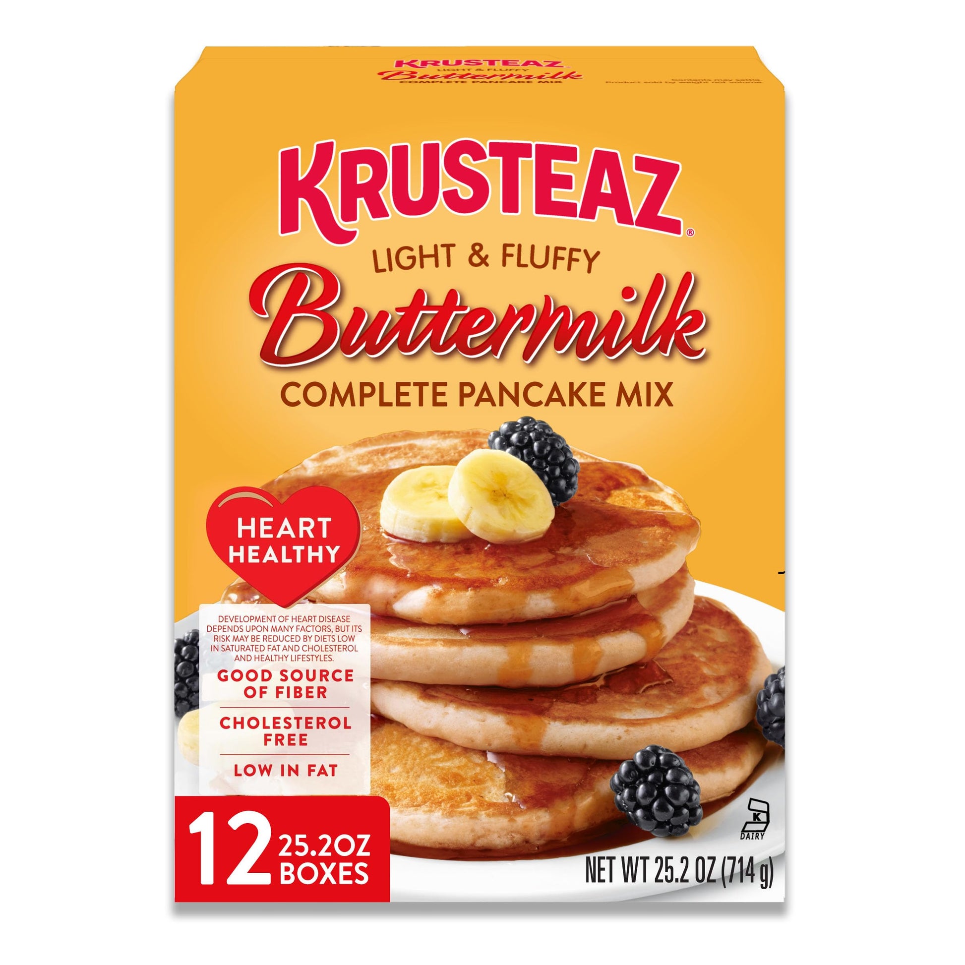 Krusteaz Heart Healthy Buttermilk Pancake and Waffle Mix, Light & Fluffy, 25.2 oz Boxes (Pack of 12)