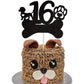 ZHUOWEISM 16th Birthday Cake Topper Black Glitter Dog Paw Design Paper Decoration for Kids Party Supplies