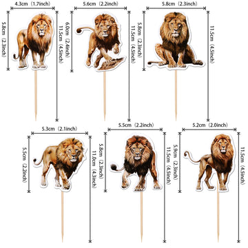 36 Pcs Prairie Lion Cupcake Picks - Jungle Safari Animal Decor - Lion Cupcake Toppers - Baby Shower Birthday Party Cake Decorati