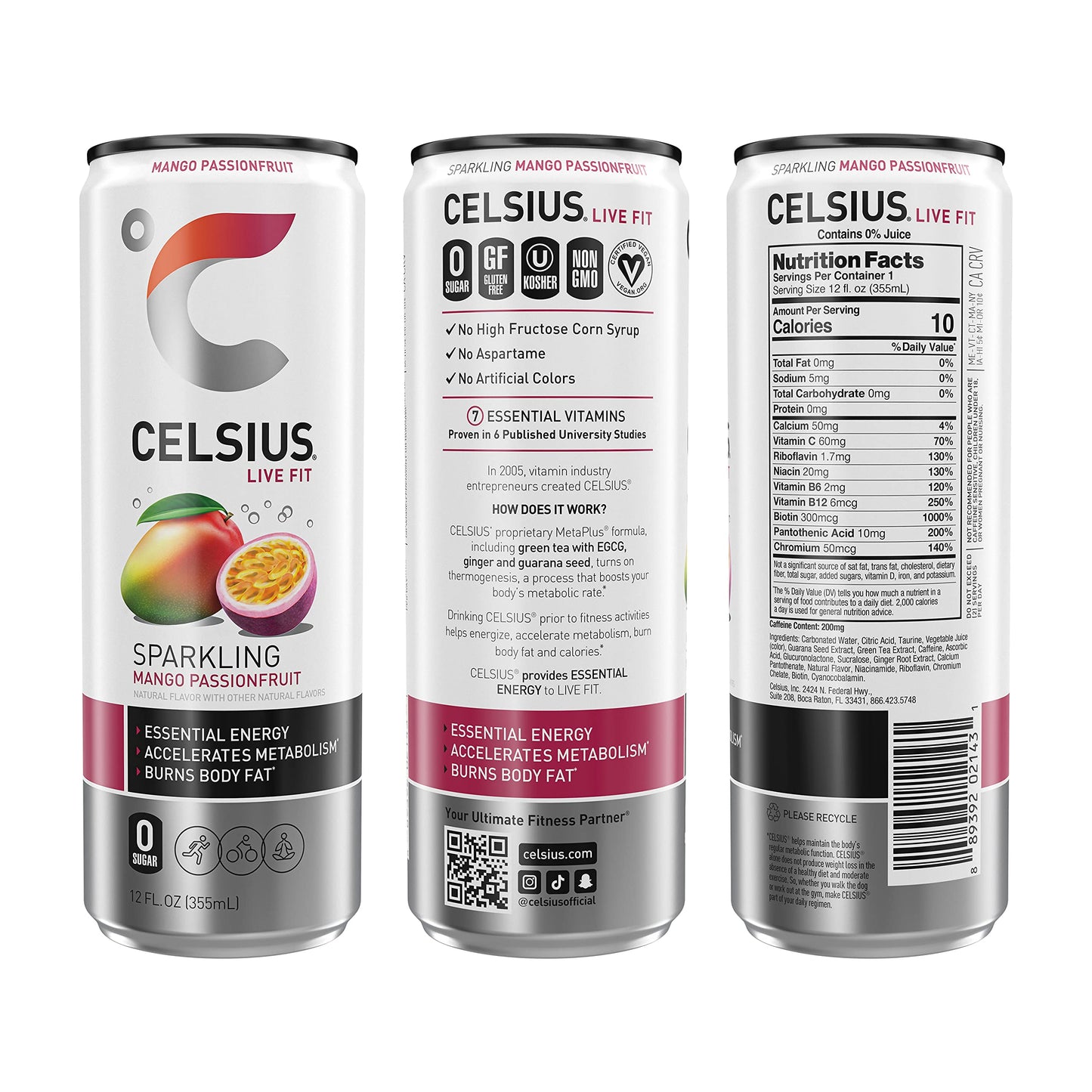 CELSIUS Sparkling Mango Passionfruit, Functional Essential Energy Drink, 12 Fl Oz (Pack of 24)