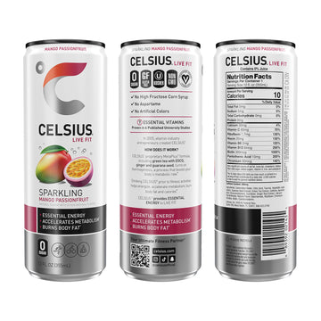 CELSIUS Sparkling Mango Passionfruit, Functional Essential Energy Drink, 12 Fl Oz (Pack of 24)