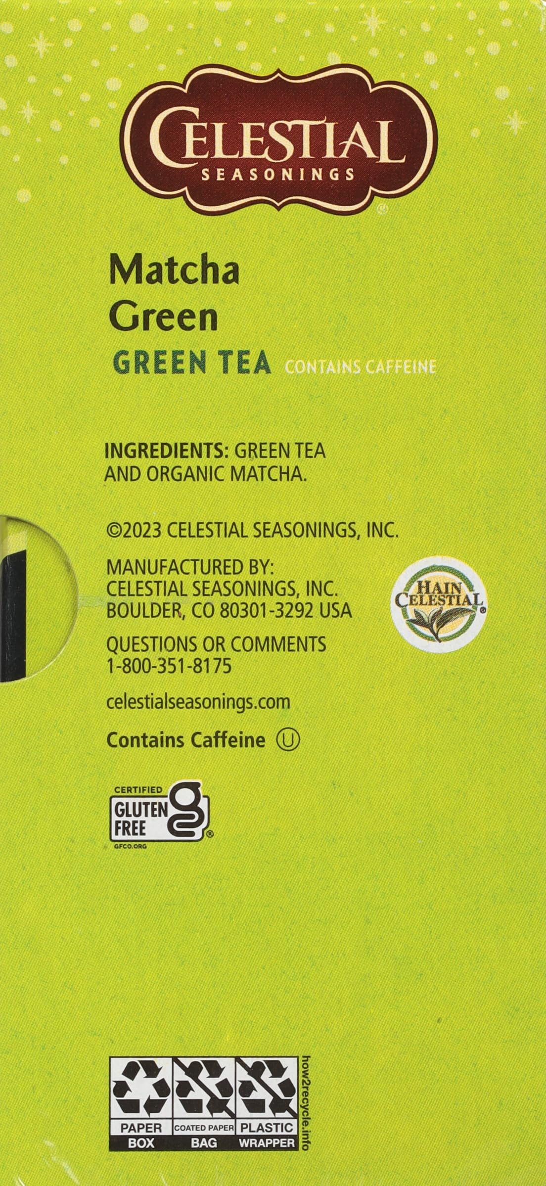 Celestial Seasonings Green Tea Matcha, Caffeine, 20 Tea Bags, Pack of 6, Natural