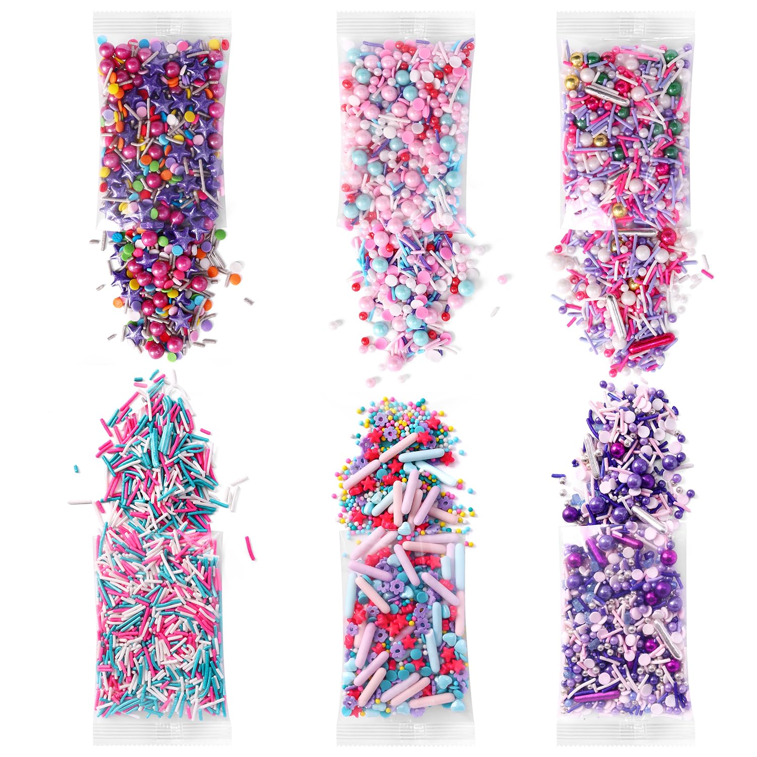 Sprinkles For Cake Decorating, Cupcake, Cookies, Ice Cream Topper, 6 Packs Purple Sprinkles, Pink Of Assorted Sprinkles For Cake