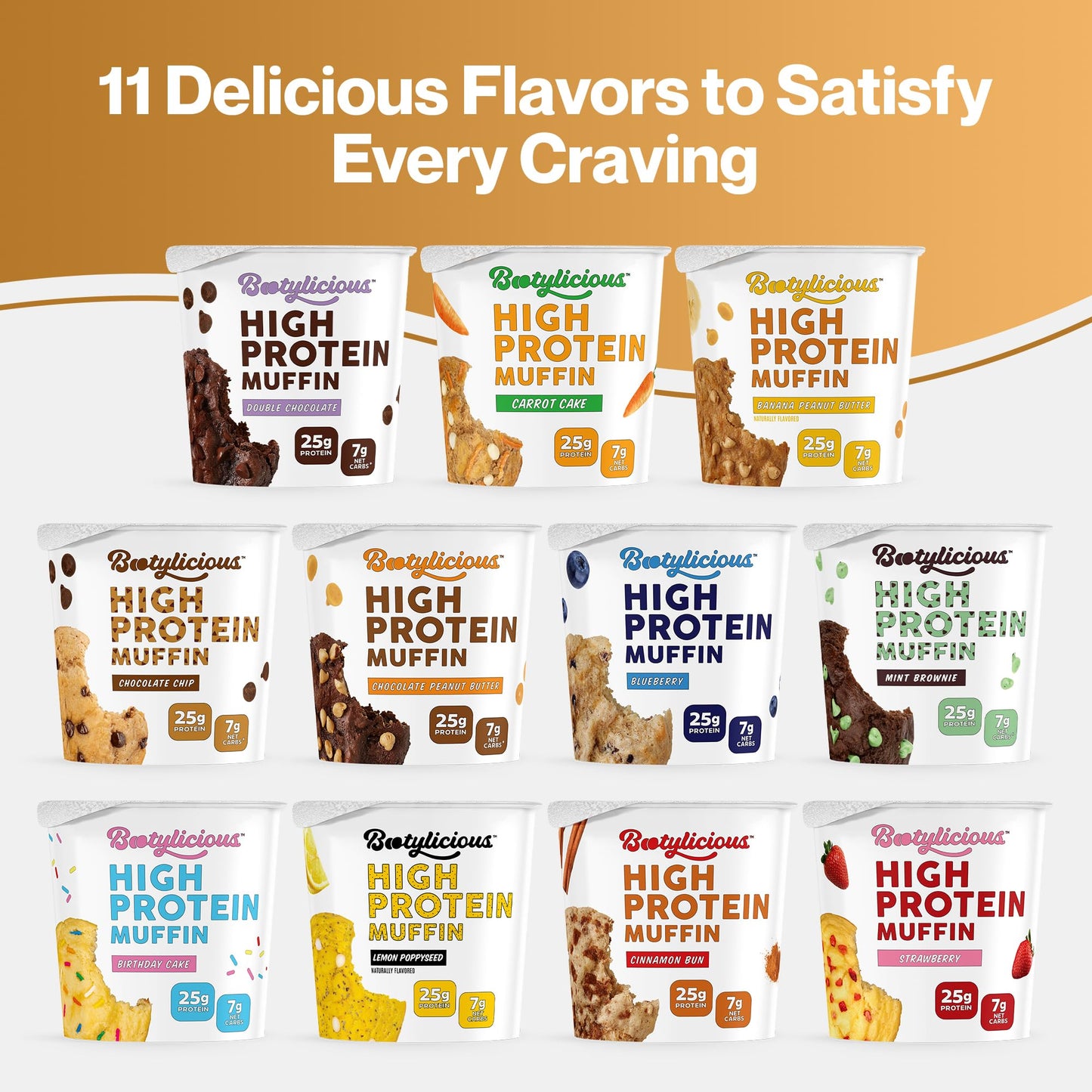 Bootylicious | High-Protein Muffin | 25g Protein  7g Net Carbs  1.86-1.76oz Cup  12-Pack (Chocolate Chip)