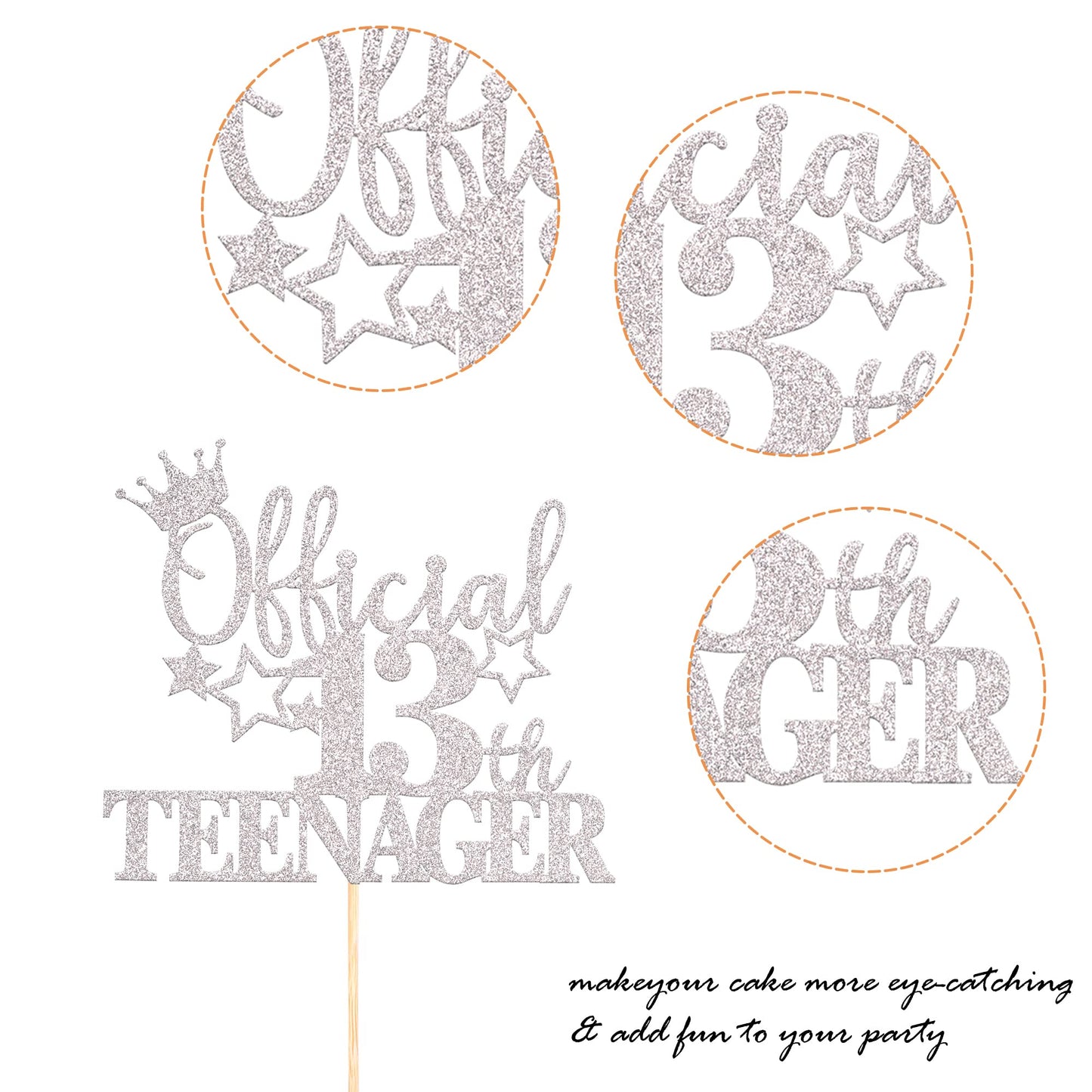 YCTHUNFISH 13th Birthday Cake Topper Glitter Number 13 Silver Decoration for Teen Party