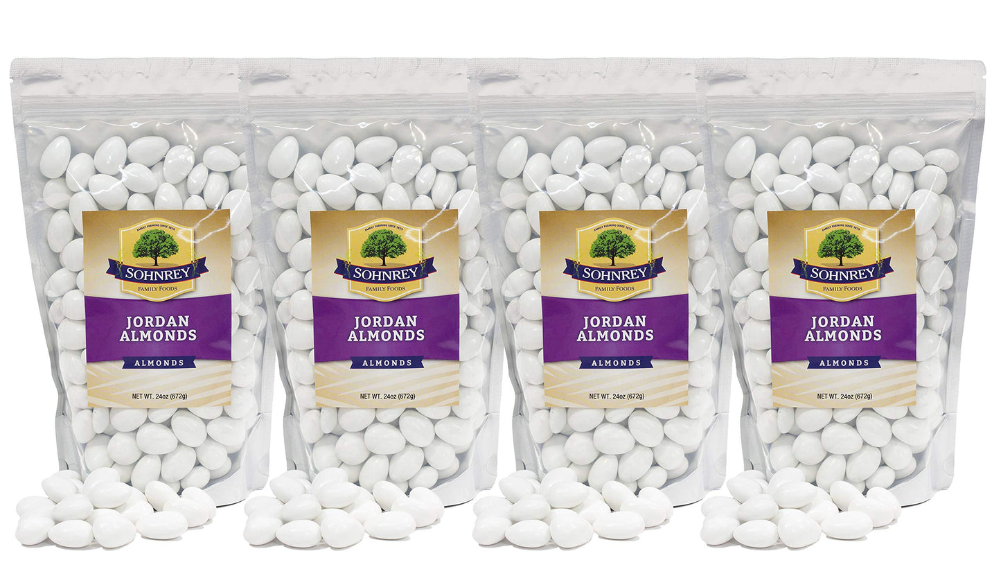 White Jordan Almonds (4-Pack) Wedding Shower Party Favor Premium White Candied Nuts (6 Lbs Total)