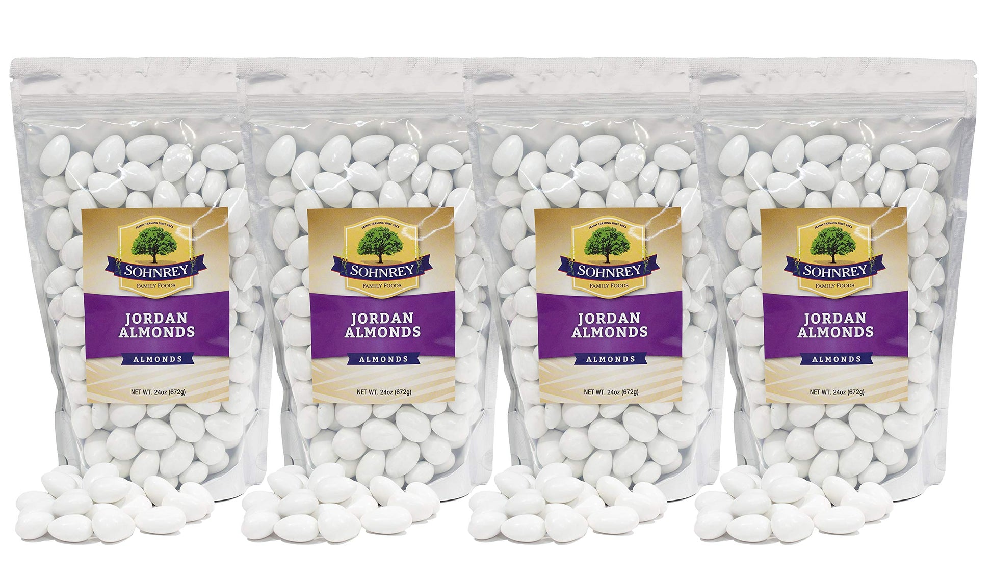 White Jordan Almonds (4-Pack) Wedding Shower Party Favor Premium White Candied Nuts (6 Lbs Total)
