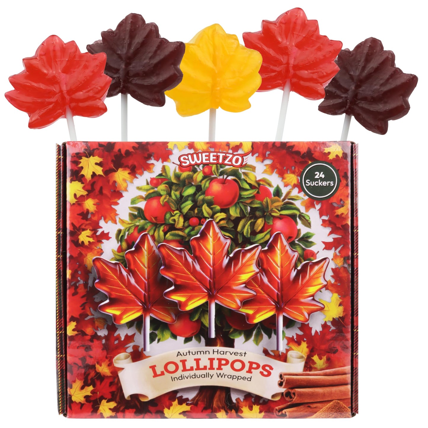 Autumn Leaf Lollipops  Individually Wrapped Thanksgiving and Fall 2025 Themed Candy  Caramel  Green Apple  and Maple Cinnamon  24 Suckers