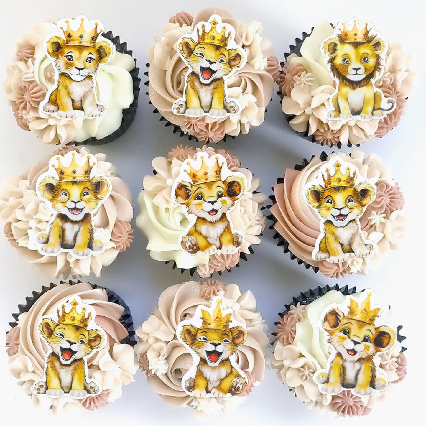 40Pcs Edible Lion Cupcake Toppers Wafer Paper Safari Animal Theme Cake Toppers Decoration For Lion Drink Topper Baby Shower Birt