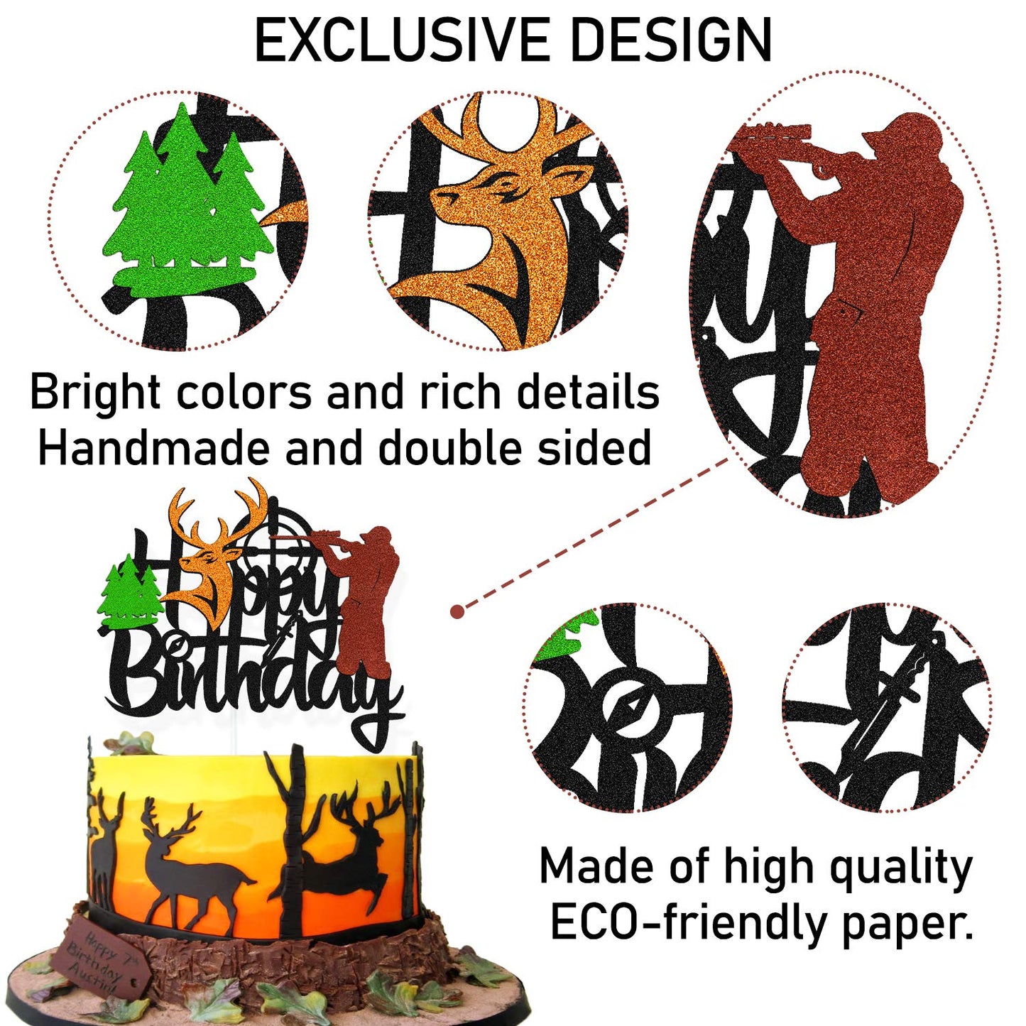 Ohiviaaa Deer Hunting Cake Topper Gone Hunting Hunter Camping Themed For Kids Boy Girl Men Happy Birthday Party Supplies Black G