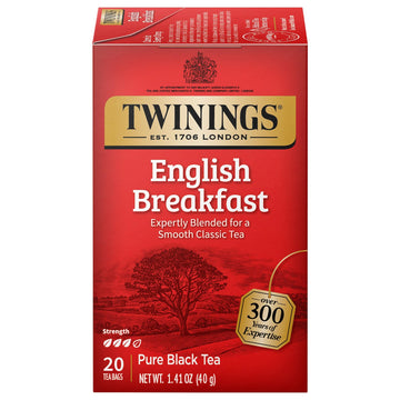 Twinings English Breakfast Black Tea Individually Wrapped Bags, 20 Count (Pack Of 6), Flavourful, Robust, Caffeinated, Enjoy Hot Or Iced | Packaging May Vary