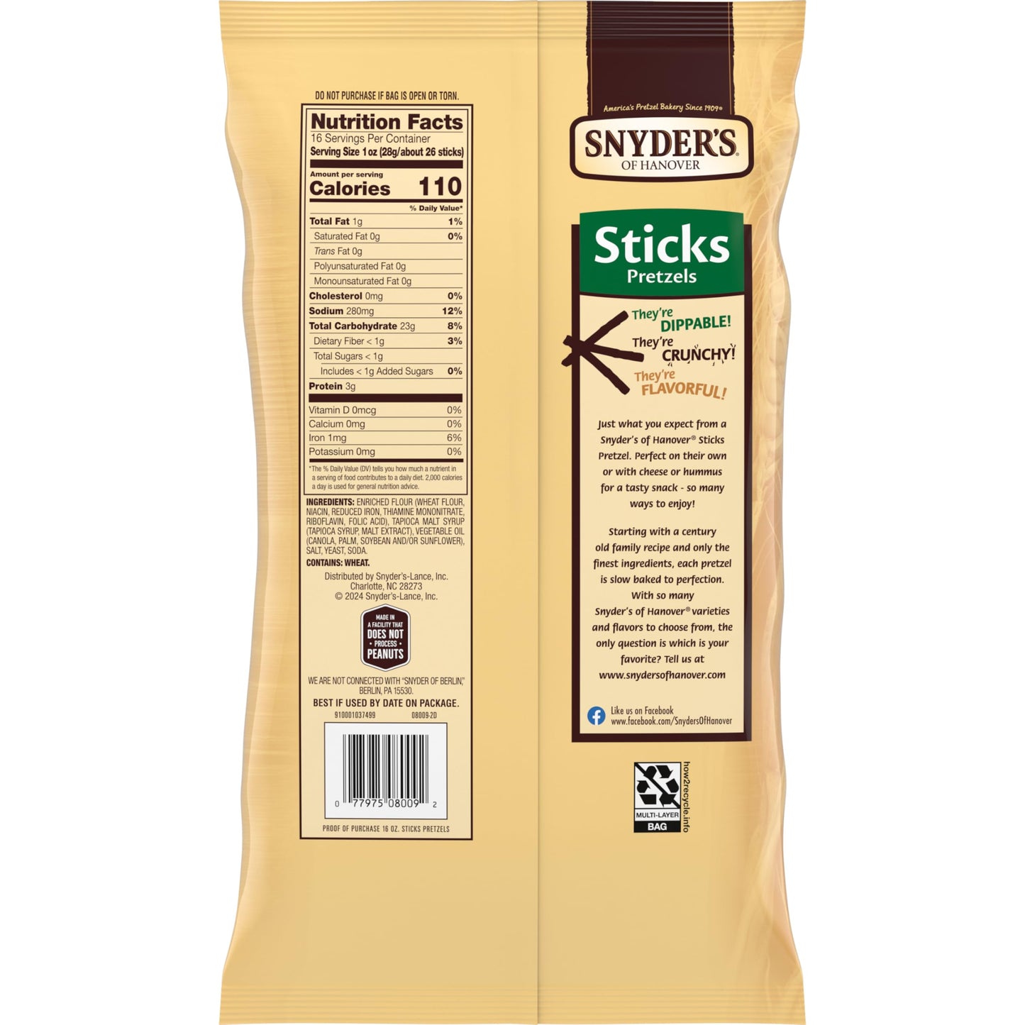 Snyders of Hanover Sticks Pretzels, 16 Oz