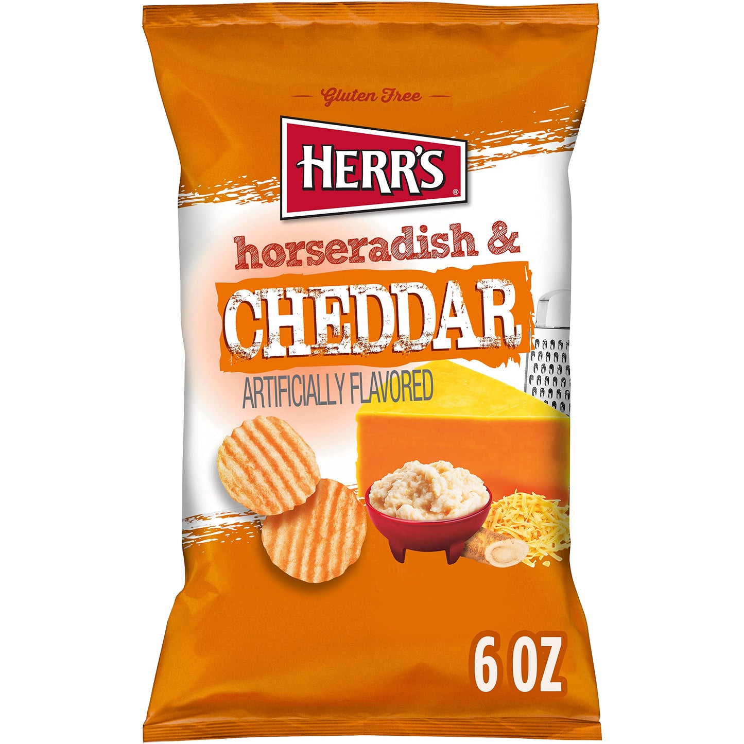 Herrs Potato Chips, Horseradish And Cheddar Flavor, Gluten Free Snacks, 6Oz Bag (12 Count)