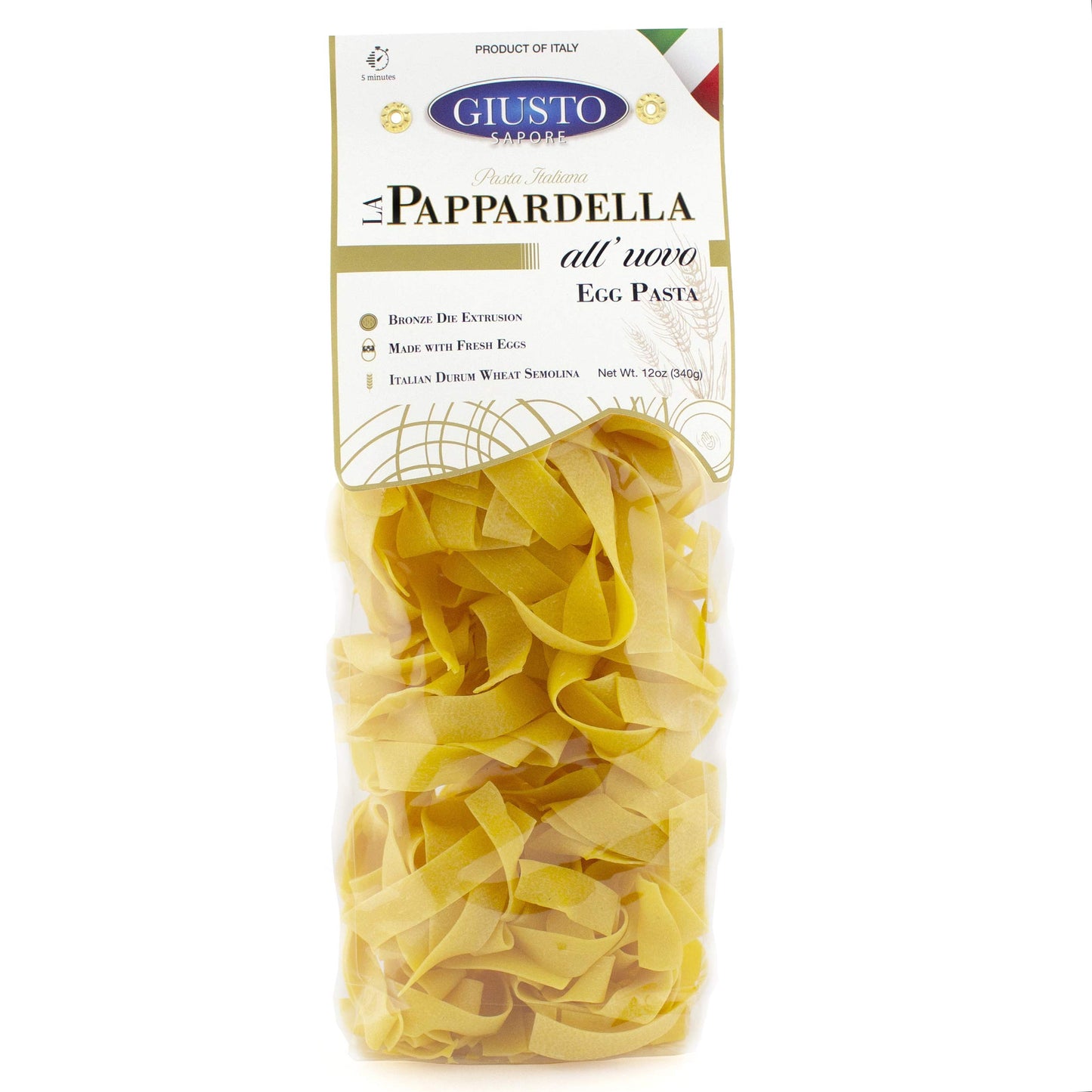Giusto Sapore Classic Pappardelle All'Uovo Italian Egg Pasta Nest - 340G - Premium Bronze Drawn Durum Wheat Semolina Gourmet Pasta Noodles - Imported From Italy And Family Owned (Pappardella, 1 Pack)