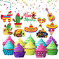 YCTHUNFISH 40 Pack Cupcake Toppers - Cactus, Donkey, Maraca, Sombrero, Pepper, Guitar - Paper - Mexican Fiesta Theme Party Decor
