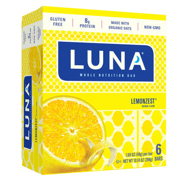 LUNA Bar - LemonZest Flavor - Gluten-Free - Non-GMO - 7-9g Protein - Made with Organic Oats - Low Glycemic - Whole Nutrition Sna