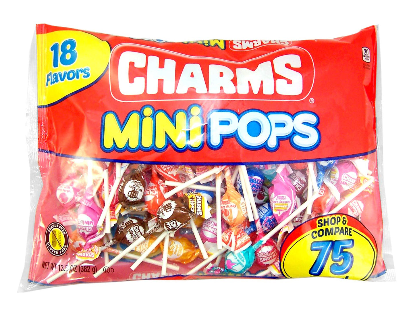 Blow Pops Charms Minipops Candy Lollipops, 18 Assorted Flavors, 75 Count Bag, Orange & Blue