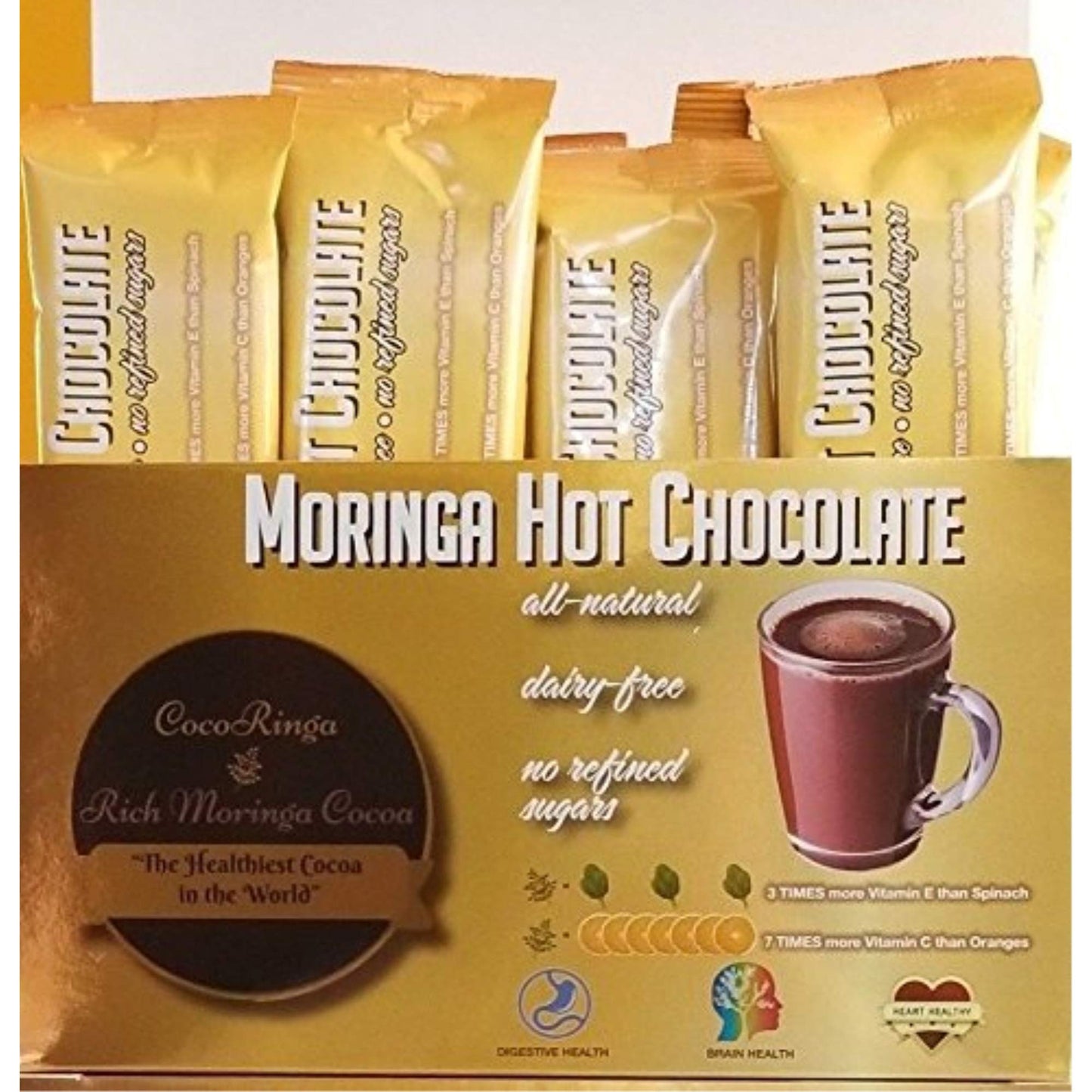 CocoRinga Moringa Hot Chocolate - Keto Instant Non-Dairy Cocoa, 14 Count, Rich Brown