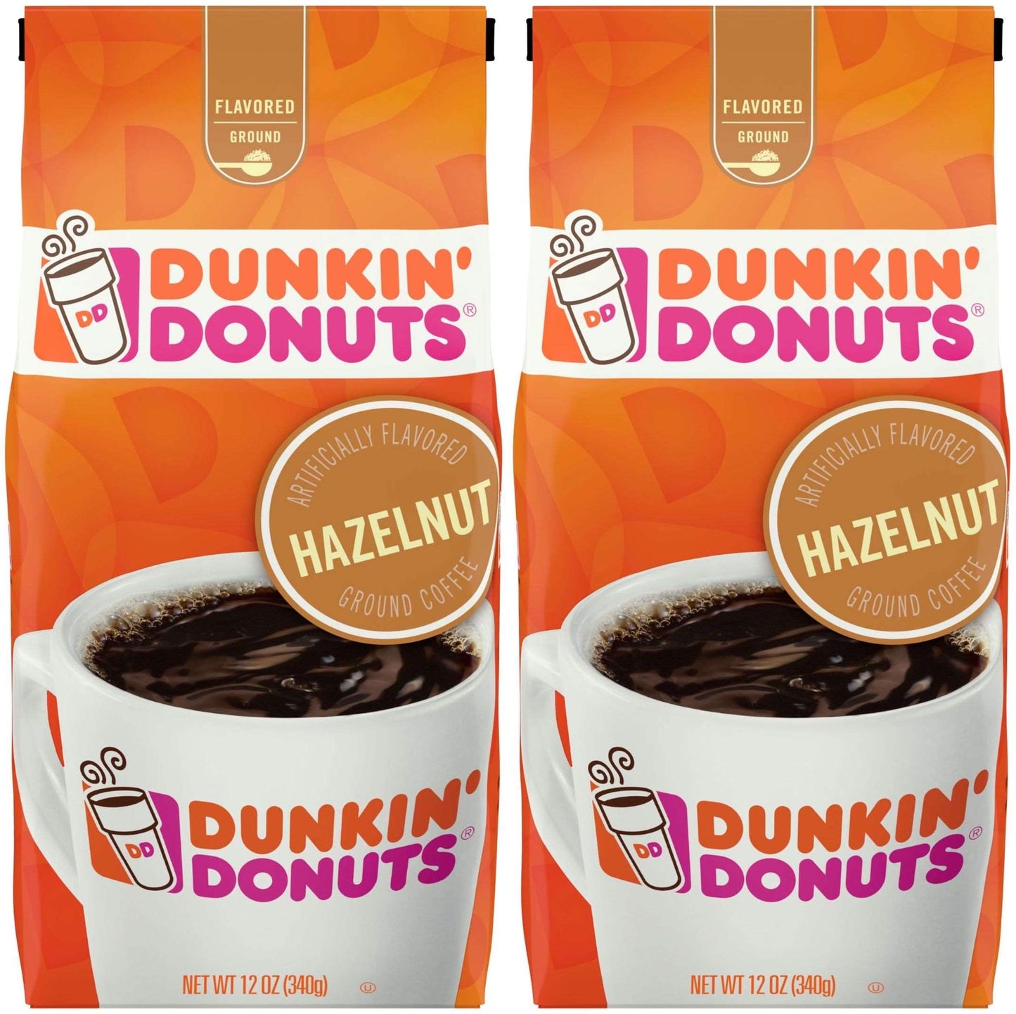 Dunkin' Donuts Hazelnut Ground Coffee, 12 Ounce (Pack Of 2) - SET OF 2