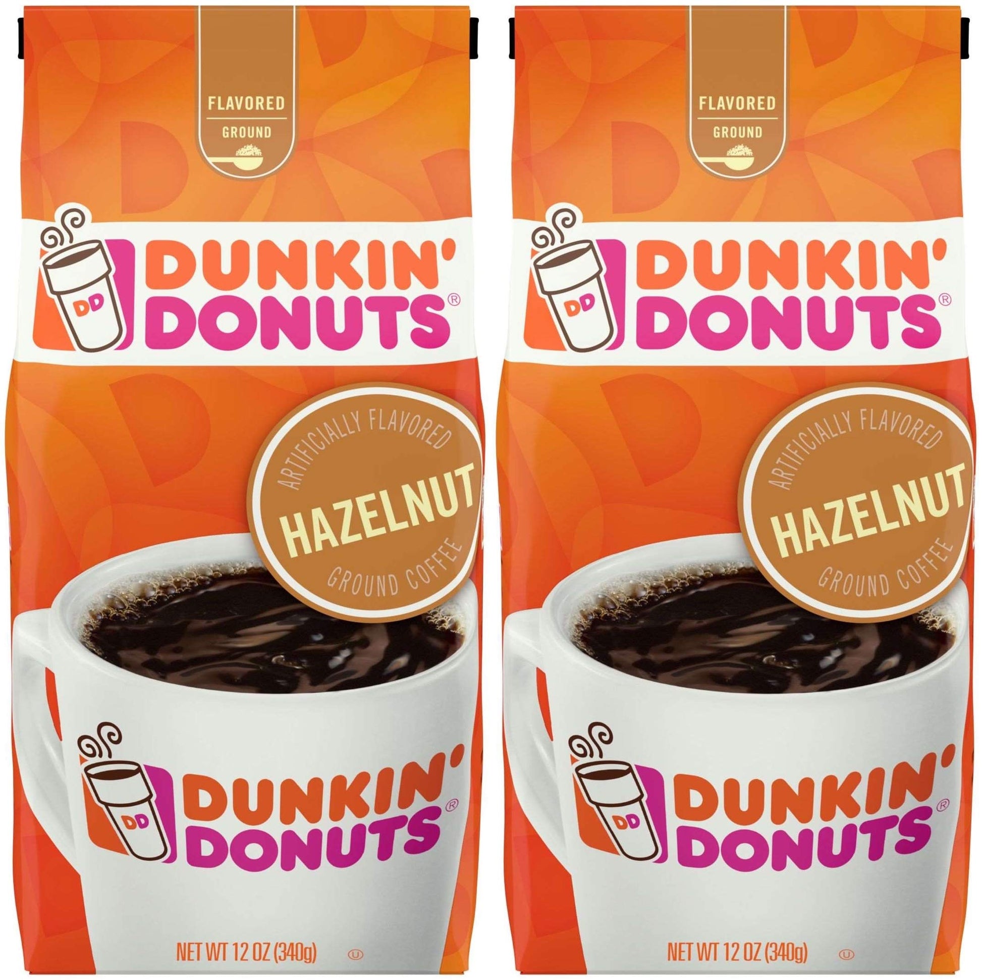 Dunkin' Donuts Hazelnut Ground Coffee, 12 Ounce (Pack Of 2) - SET OF 2