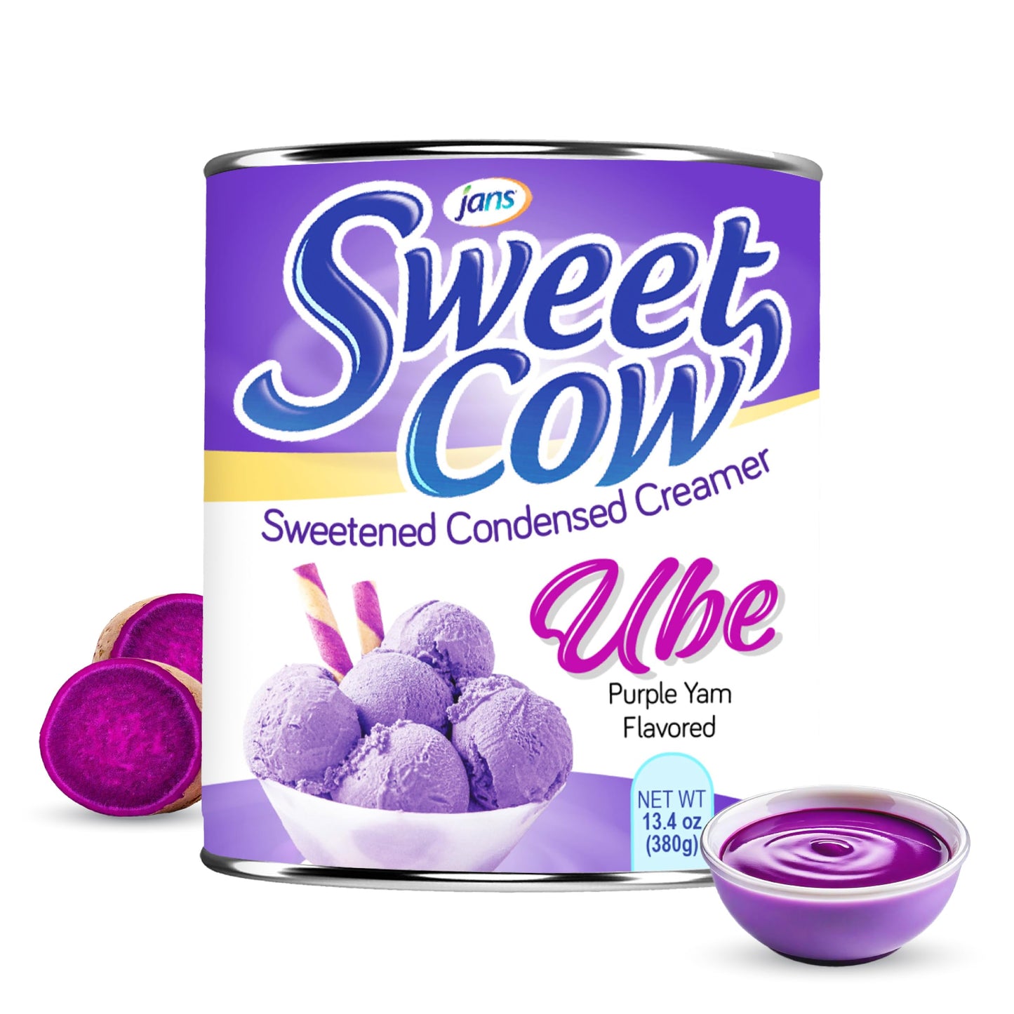 Jans Ube Sweetened Condensed Milk, 13.40 oz, Pack of 12