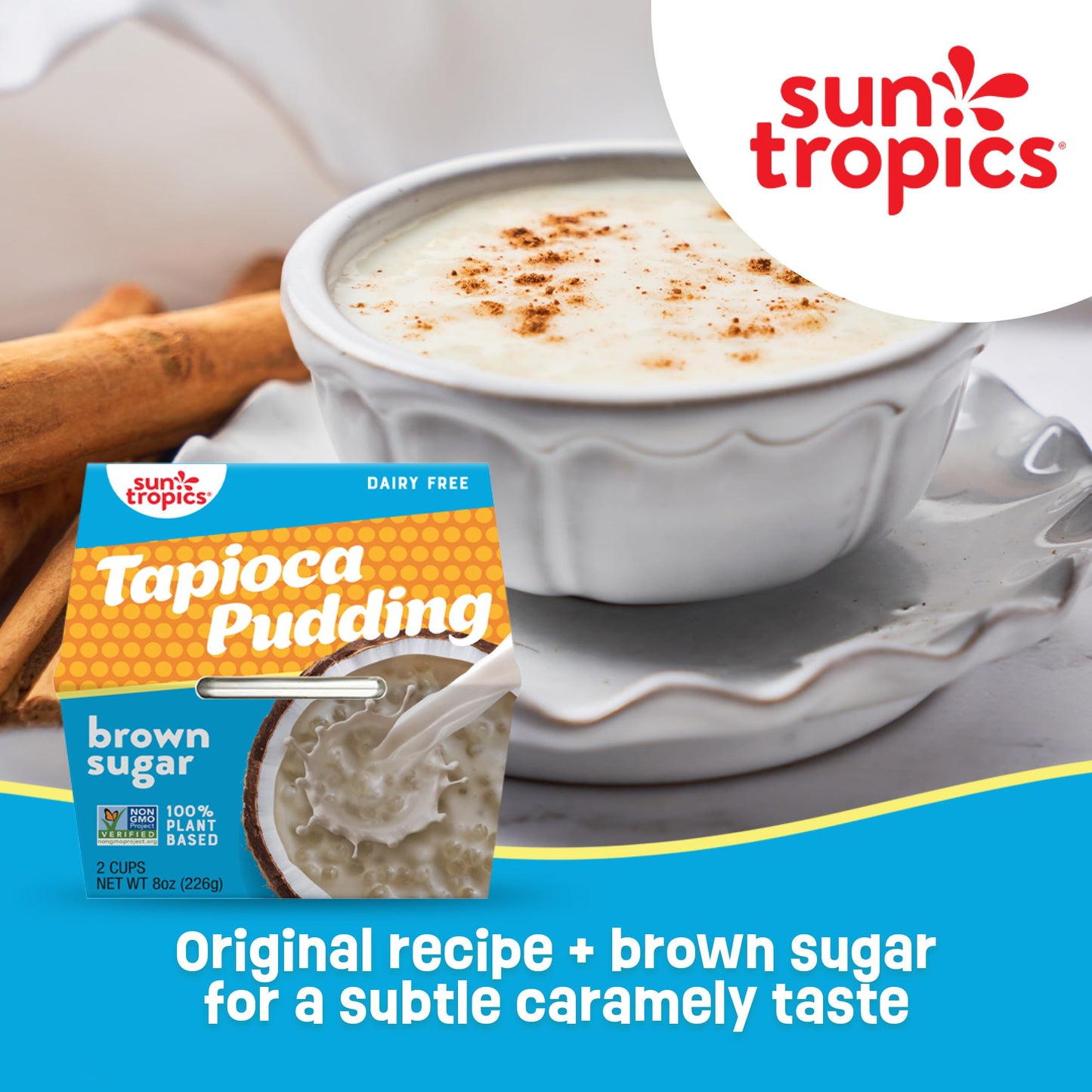 Sun Tropics Tapioca Pudding, Brown Sugar | Vegan Pudding, Dairy Free Pudding | Gluten Free, Low Sugar, Non-Gmo | Ready-To-Eat Pu