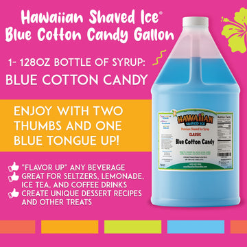 Hawaiian Shaved Ice Syrup, Blue Cotton Candy Flavor, 128 Fl Oz, Gallon Size