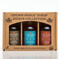 Crown Maple Artisan Trio Collection - spirit-inspired flavor Barrel Aged, Madagascar Vanilla, Cinnamon Infused Organic Maple Syrup, 50ML (1.7 Fl Oz)