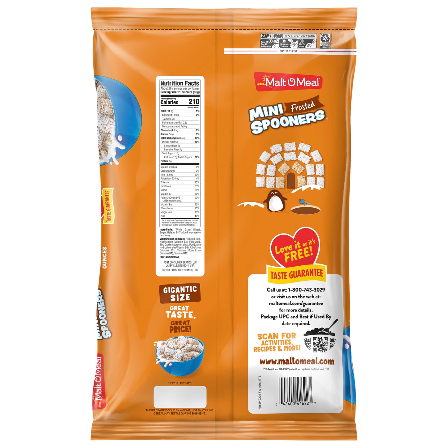 Malt-O-Meal Frosted Mini Spooners Shredded Wheat Cereal, 60 OZ Bag (Pack of 2)