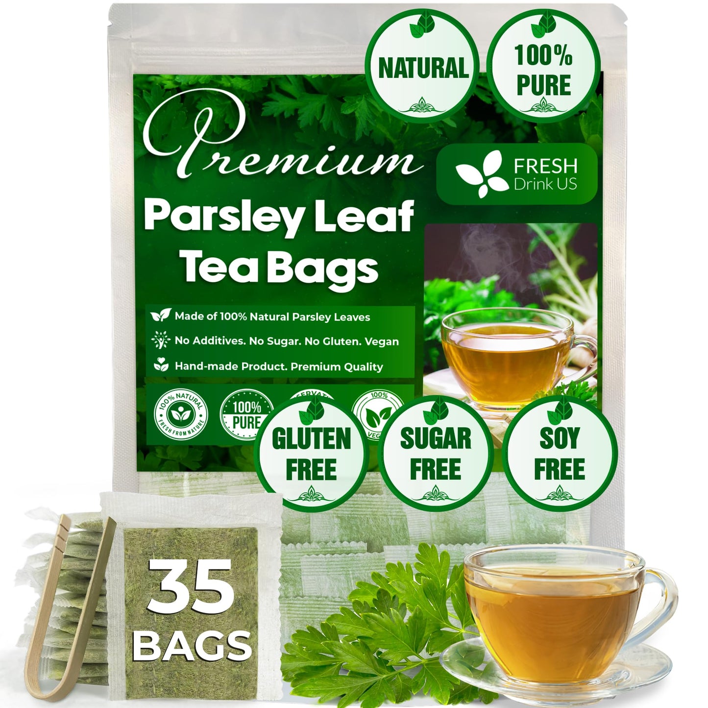 FRESHDRINKUS Parsley Leaf Herbal Tea Bags, 100% Natural, Caffeine-Free, Vegan, 35 Tea Bags