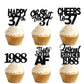 18pcs Black Glitter Happy 37th Dessert Cupcake Topper Pick for Funny Legend Since 1998 Theme Decor Supplies Men Women Happy 37 B
