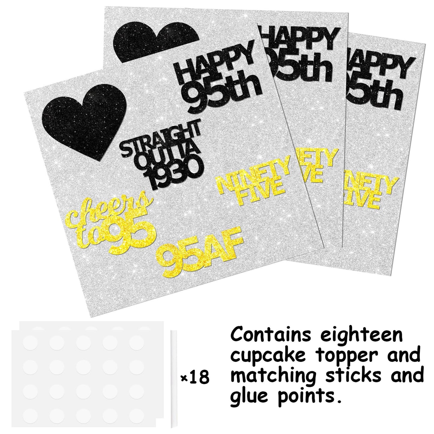 18Pcs Black Gold Glitter Dessert Cupcake Pick For Straight Outta 1930 Cheer To 95 Years Old Theme Decor Supplies Happy 95Th Birt