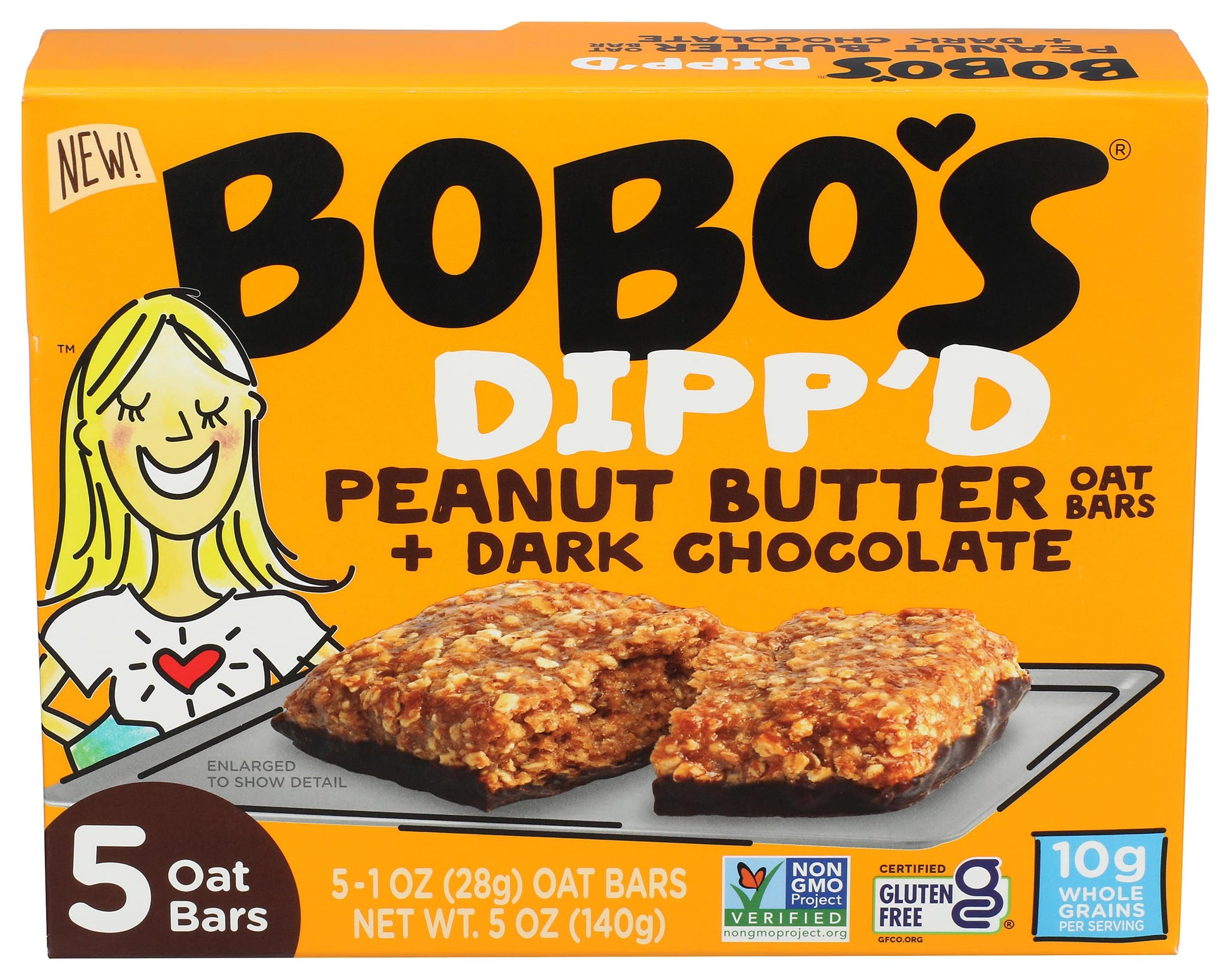 Bobo's Peanut Butter Oat Bar + Dark Chocolate Dipped, Non GMO, Gluten Free, 5 Ounces (Pack Of 6)