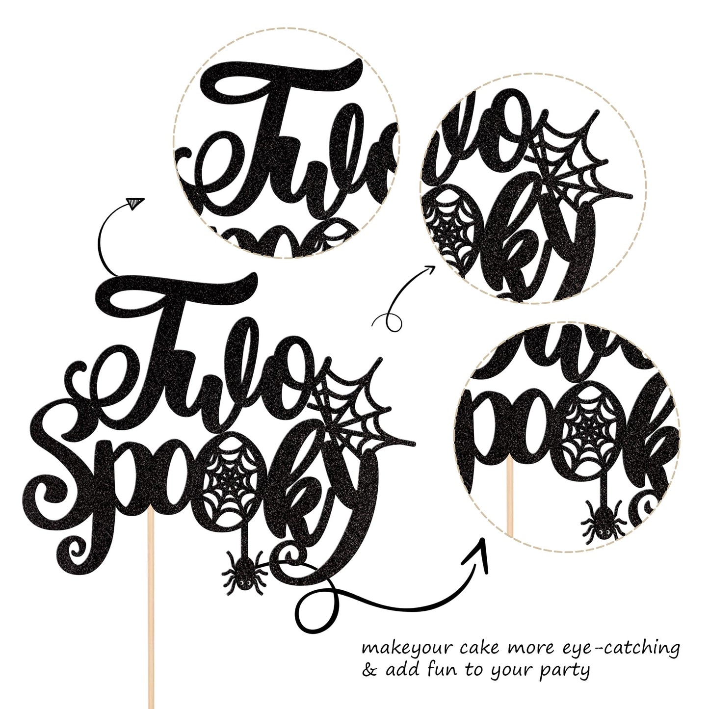 1 Pcs Two Spooky Cake Topper Glitter Spider Web Halloween 2Nd Birthday Cake Pick Baby Shower Cake Decoration For Halloween Spook