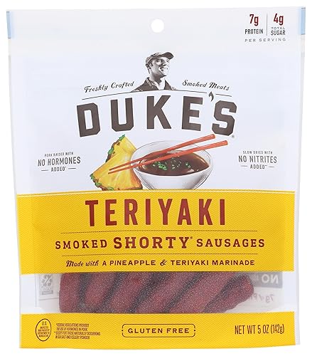 DUKES Pork Teriyaki Smoked Shorty Sausages, 7g Protein, 5 oz, Pack of 1