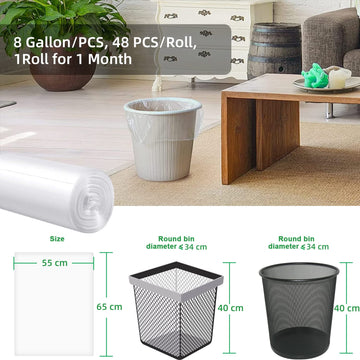 Waikas 8 Gallon Trash Bags, 50 Counts, 55 * 65Cm, 6.75G/Pcs,Unscented, Fit Medium Trash Can For Kitchen Bathroom Bedroom Office,