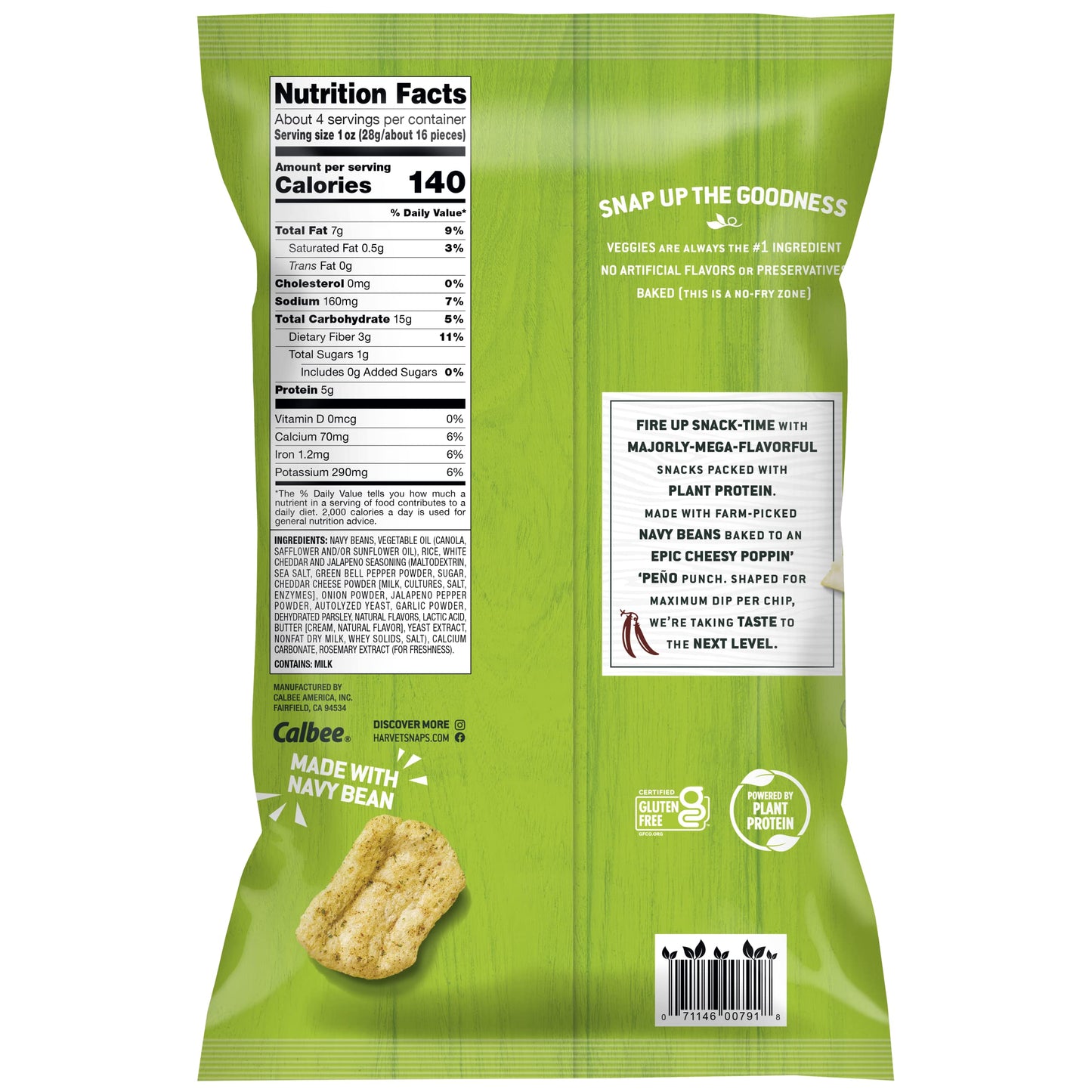 Harvest Snaps (White Cheddar Jalapeno Crunchy Puffs, 8 Snack Packs) 4.2 Ounces