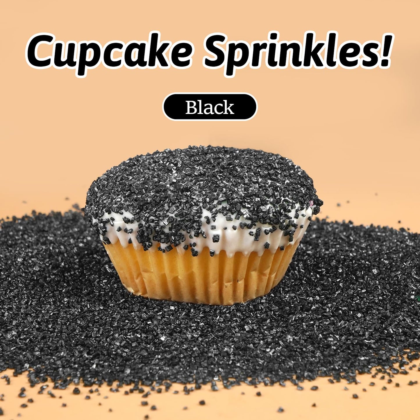 Edible Black Sprinkles, Sanding Sugar Crystals, 150G, Black Sugar Sprinkles For Cake Decorating, Cookie, Cupcake Toppers Decorat