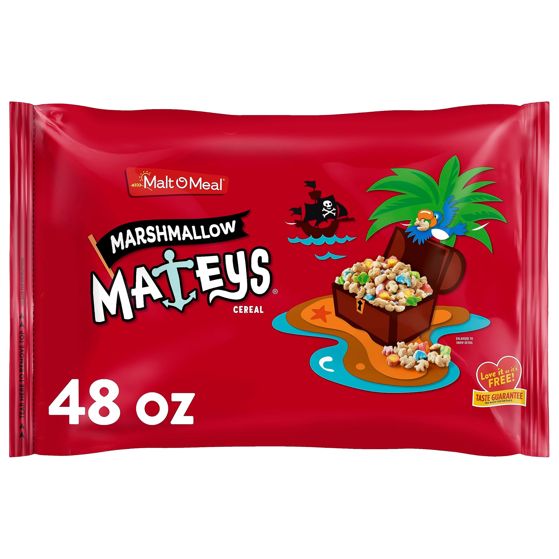 Malt-O-Meal Marshmallow Mateys Breakfast Cereal, Frosted Oat Cereal with Marshmallow Bits, Large Cereal for Family, 48 OZ Reseal