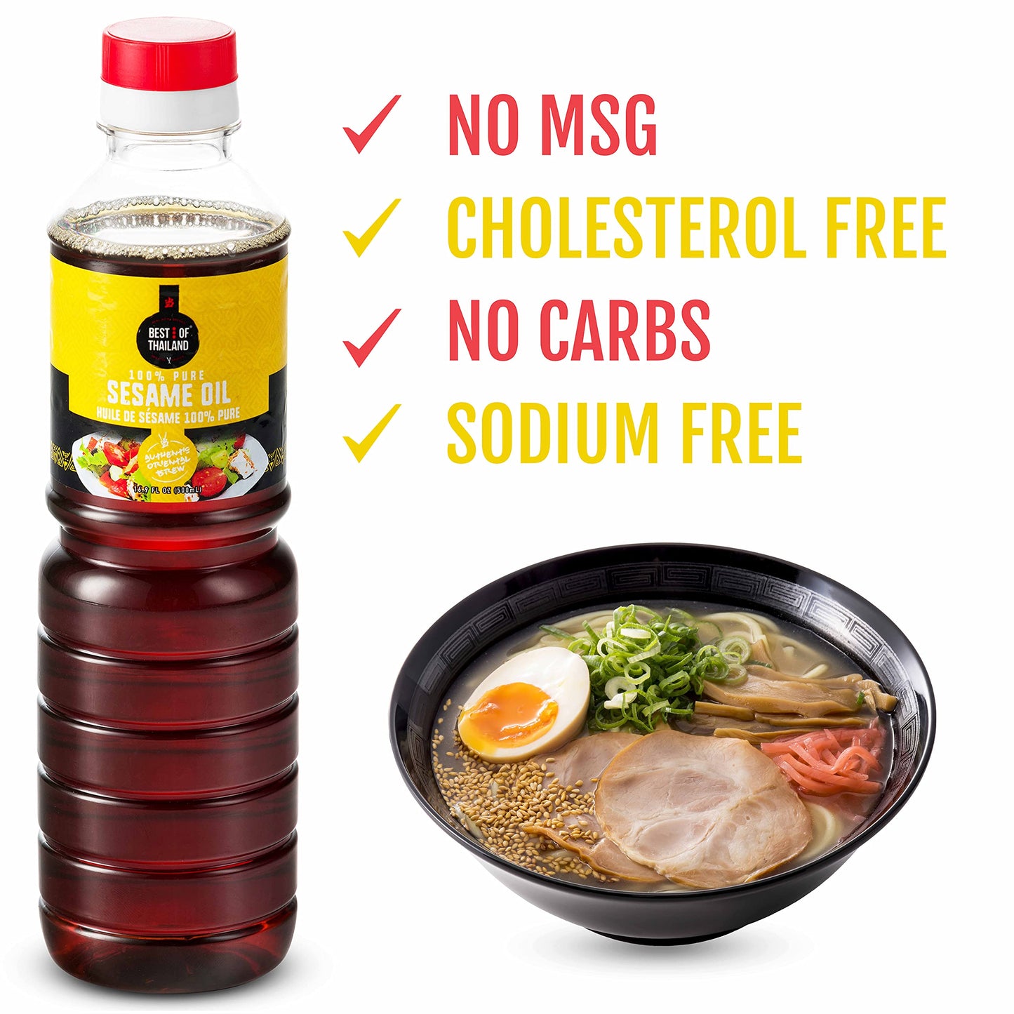 Best Of Thailand Sesame Oil | Fat Free, Gluten Free, No Msg, Kosher For Passover Marinade & Dressing For Authentic Asian Cooking