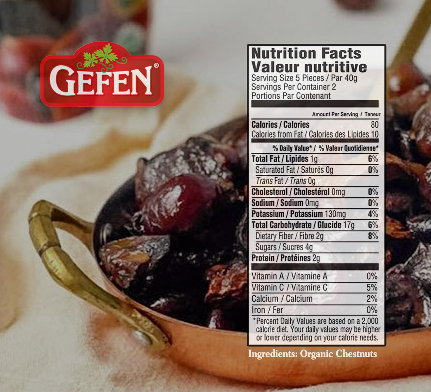 Gefen Organic Whole Peeled and Roasted Chestnuts, 3oz (24 Pack) | Chestnuts Peeled and Ready to Eat | Great for Cooking & Baking