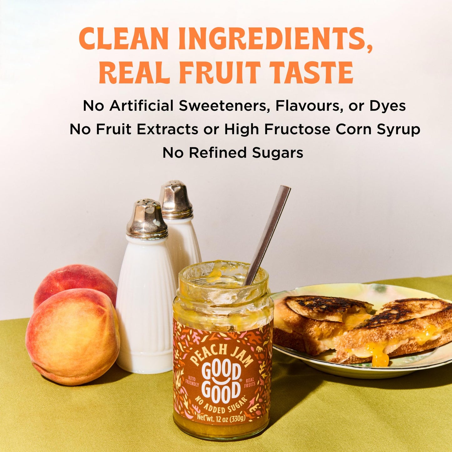 Good Good Sweet Peach Jam - Low Calorie, Low Carb & No Added Sugars - Keto Friendly Jelly - Vegan - Gluten Free - Preserves - 12 Ounce (Pack Of 1)